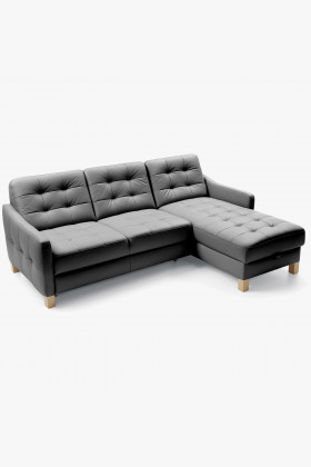 Ecksofa aus schwarzem Leder mit Schlaf- und